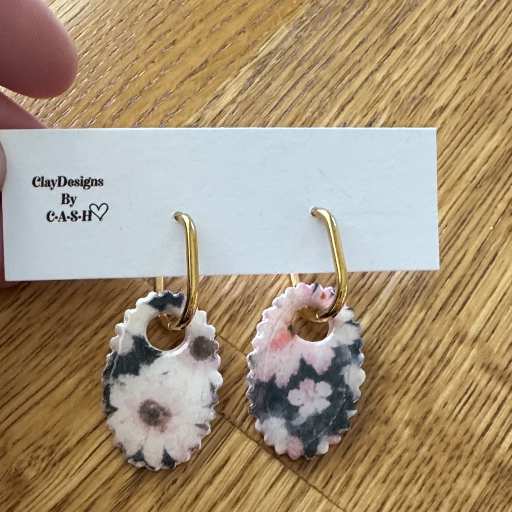 Floral Oval Earrings with Gold Accents